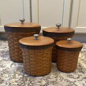 Longaberger 4 basket canister set with plastic inserts and lids